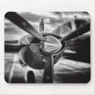 Tapis De Souris Avion propulseur noir et blanc
