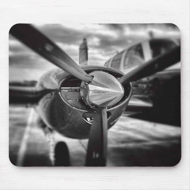 Tapis De Souris Avion propulseur noir et blanc (Devant)