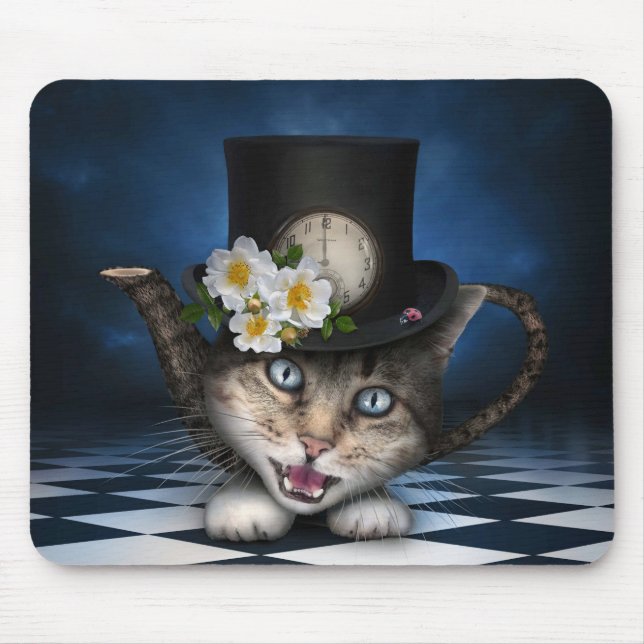 Tapis De Souris Awesome Mad Hatter Teapot Chat Conception Whimsica (Devant)