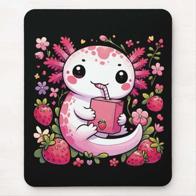 Tapis De Souris Axolotl Boire du lait de fraise japonais (Devant)