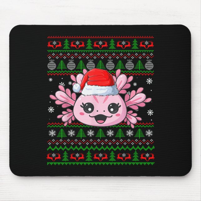 Tapis De Souris Axolotl Christmas Ugly Sweater Santa Axolotl Head  (Devant)