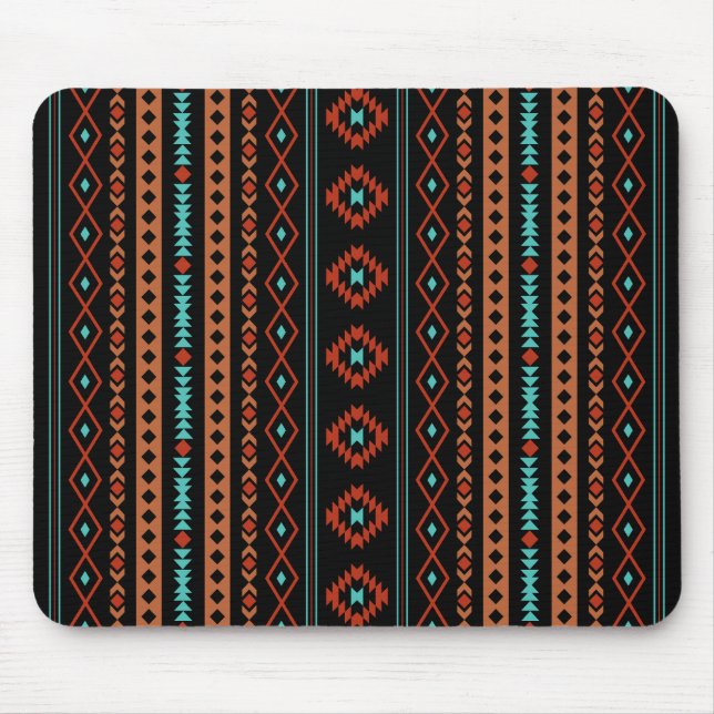 Tapis De Souris Aztec Rusts Turquoises Noir Motifs Mixtes V Motif (Devant)