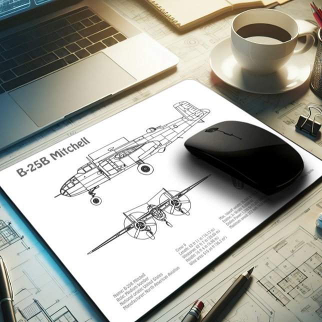 Tapis De Souris B-25B Mitchell Doolittle - Plan d'avion BD (Créateur téléchargé)
