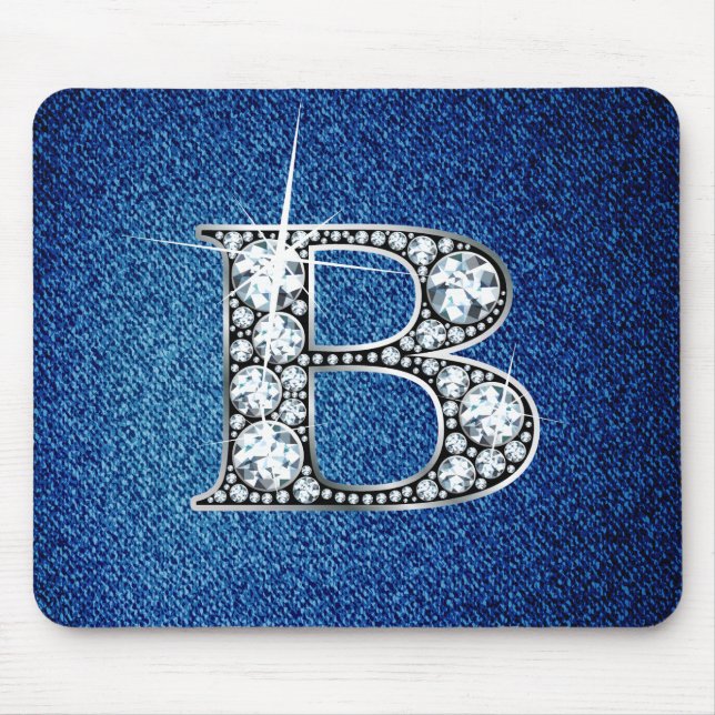 Tapis De Souris B Faux-"Diamond Bling" sur Denim Mousepad (Devant)