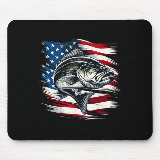 Tapis De Souris B Fish Drapeau Usa Pêcheur 4 Juillet Pêche  (Devant)