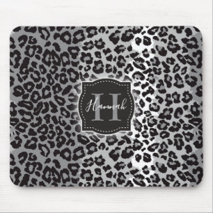 Tapis De Souris B & W Leopard Motif avec Monogramme et nom personn