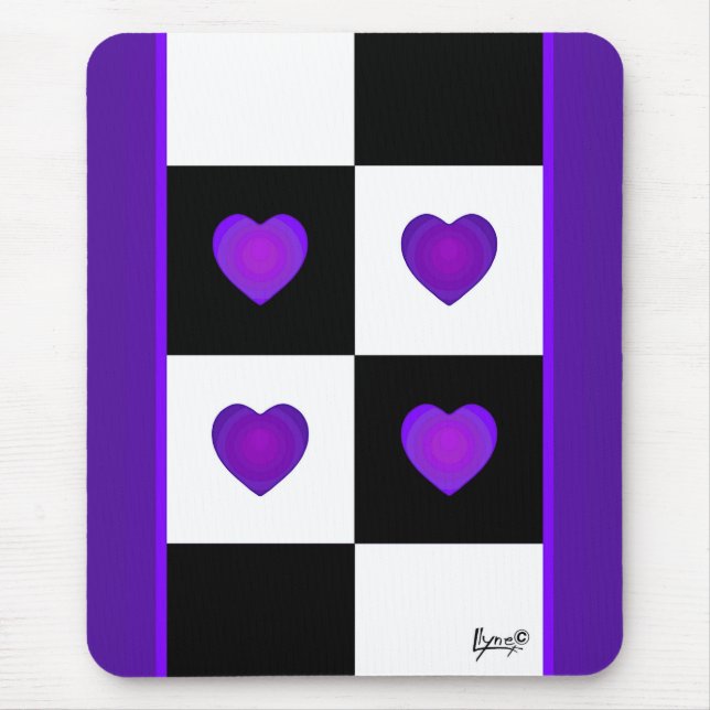 Tapis De Souris B&W Purple Hearts Beating (Devant)
