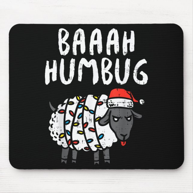 Tapis De Souris Baaah Humbug Sheep Xmas Lights Funny Anti Christma (Devant)