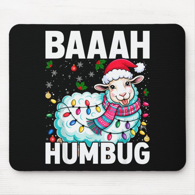 Tapis De Souris Baaah Humbug Sheep Xmas Lights Funny Anti Christma (Devant)