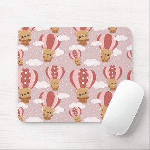 Tapis De Souris Baby Bears in rose Hot Air Balloons Mousepad