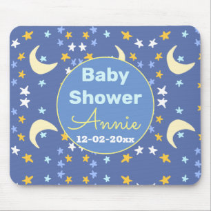 Tapis De Souris Baby shower bleu marine étoile lune ajouter nom an