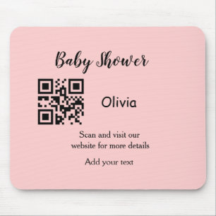 Tapis De Souris Baby shower rose simple q r code ajouter le texte