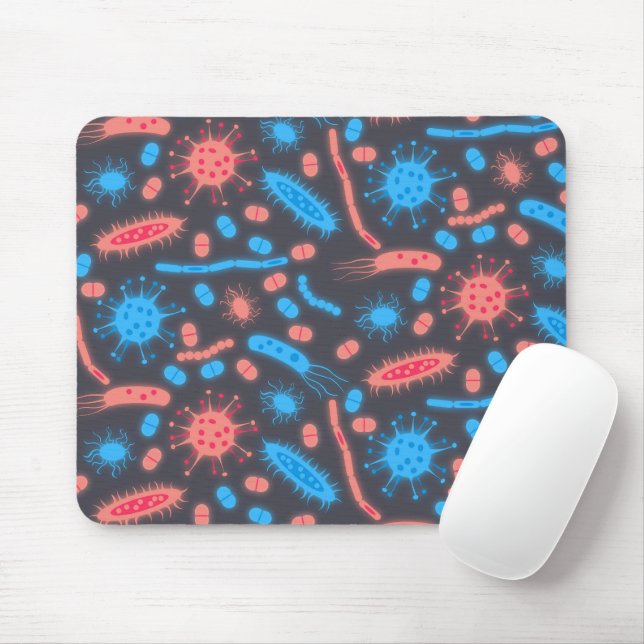 Tapis De Souris Bactérie lumineuse Microorganisme rose bleu (Avec souris)