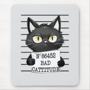 Tapis De Souris Bad Cattitude - Mugshot de chat noir