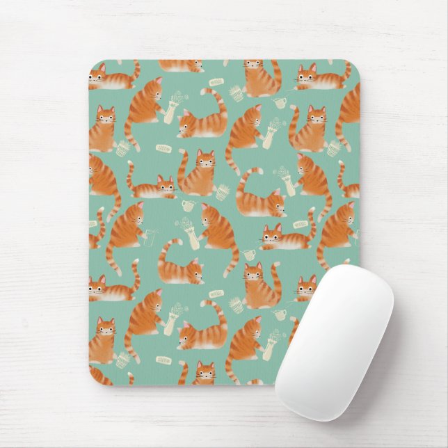 Tapis De Souris Bad Orange Tabby Chats Frapper Des Choses Sur Moti (Avec souris)