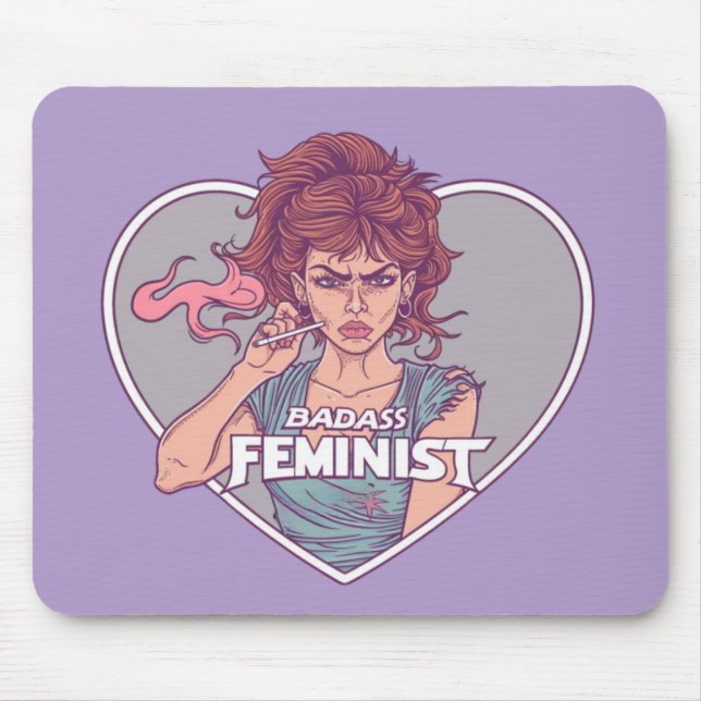 Tapis De Souris BADASS FÉMINISTE, dessin animé (Devant)