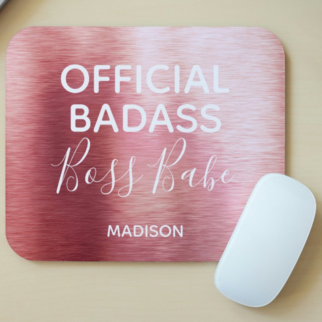 Tapis De Souris Badass officiel Boss Babe Rose métallique Nom Or (Créateur téléchargé)