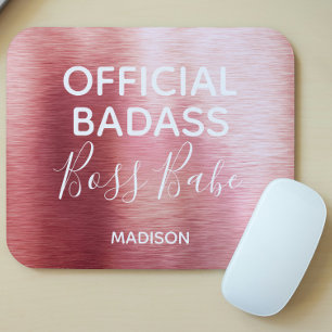 Tapis De Souris Badass officiel Boss Babe Rose métallique Nom Or