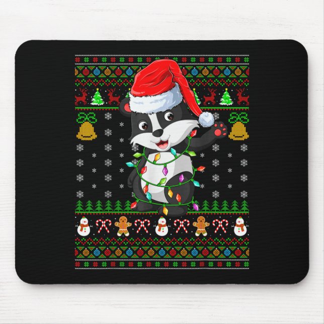 Tapis De Souris Badger Christmas Lights Funny Santa Ugly Sweaters  (Devant)