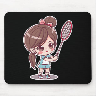 Tapis De Souris Badminton Girl Comic Style Shuttle Jeu Pour Les Fi