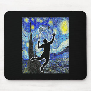Tapis De Souris Badminton Starry Night Badminton Player Peinture