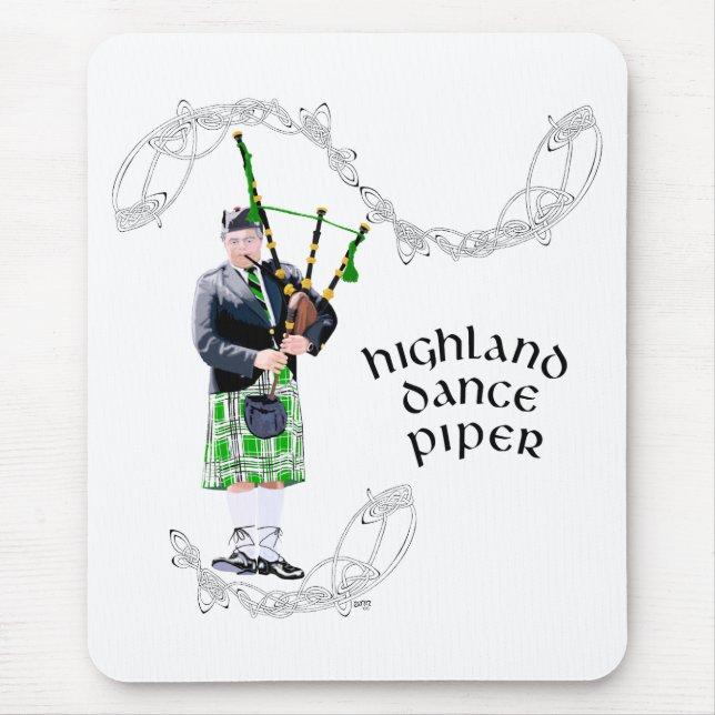 Tapis De Souris Bagpiper de gentillesse dans Green Kilt (Devant)