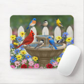 Tapis De Souris Bain d'oiseaux coloré du jardin de printemps (Avec souris)