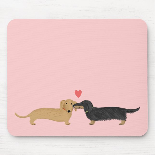Tapis De Souris Baiser de teckel avec cœur sur fond rose (Devant)