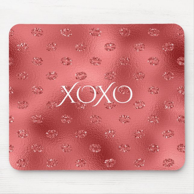 Tapis De Souris Baisers aux Lèvres Rouges XOXO (Devant)