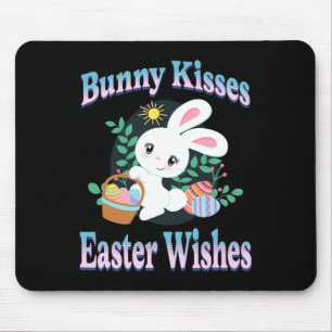 Tapis De Souris Baisers de lapin Pâques souhaite de mignons oeufs 
