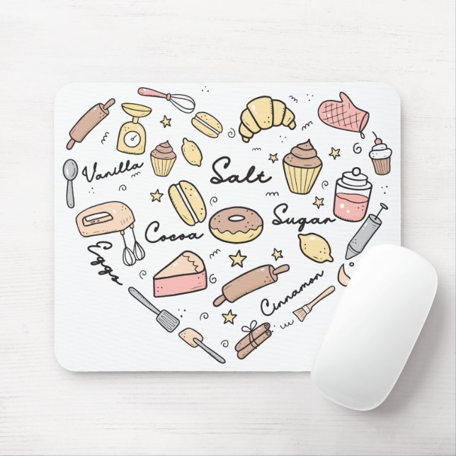 Tapis De Souris Baker Heart Funny Boulangerie Cuisine pâtisserie C (Avec souris)