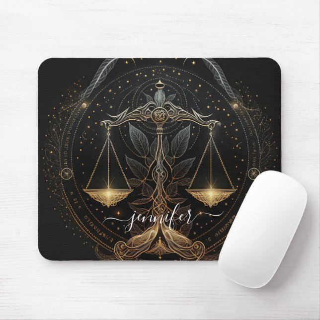 Tapis De Souris Balance zodiaque noir et or (Avec souris)