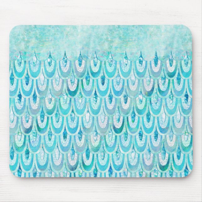 Tapis De Souris Balances de poissons Turquoise bleu brillant (Devant)