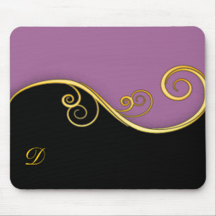 Tapis De Souris Balayage noir pourpre avec initial
