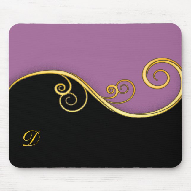 Tapis De Souris Balayage noir pourpre avec initial (Devant)