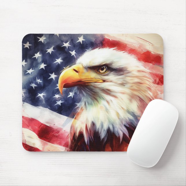 Tapis De Souris Bald Eagle avec drapeau des États-Unis d'Amérique (Avec souris)