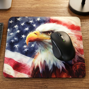 Tapis De Souris Bald Eagle avec drapeau des États-Unis d'Amérique