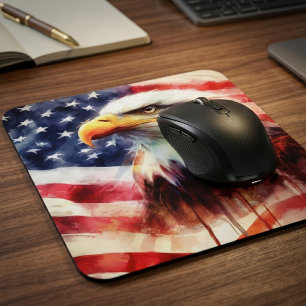 Tapis De Souris Bald Eagle avec drapeau des États-Unis d'Amérique