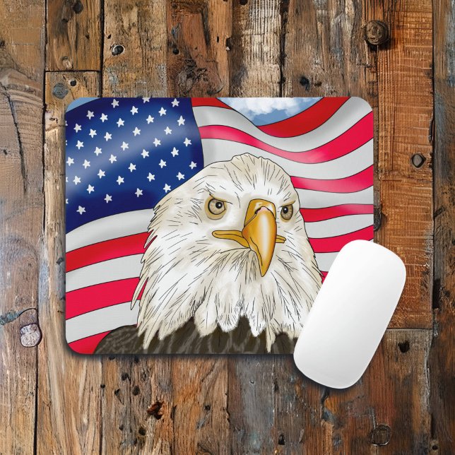Tapis De Souris Bald Eagle devant le drapeau américain Art patriot (Créateur téléchargé)
