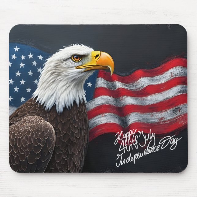 Tapis De Souris Bald Eagle with American Flag 4th of July Art (Devant)