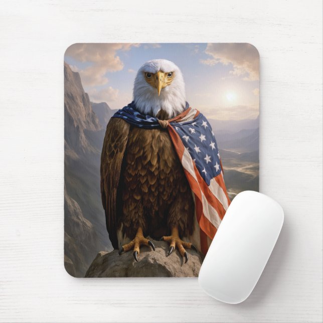 Tapis De Souris Bald Eagle With American Flag Cape (Avec souris)
