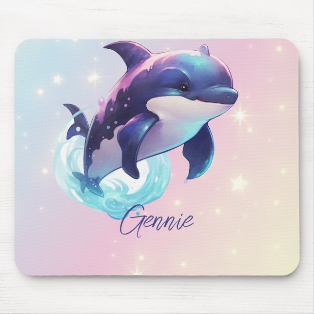 Tapis De Souris Baleine tueuse Kawaii Orca Personnalisée Bleu & Ro (Devant)