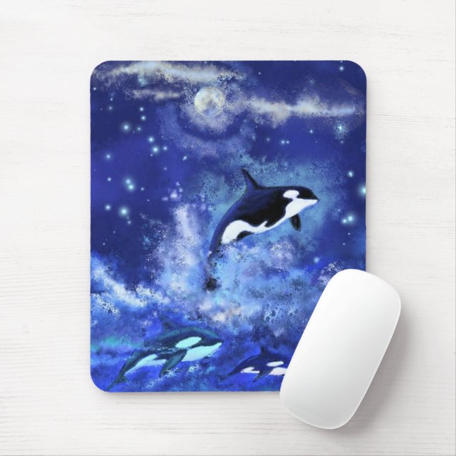 Tapis De Souris Baleines tueuses sur la souris de Pleine lune - Bl (Avec souris)