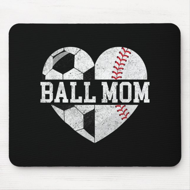 Tapis De Souris Ball Maman Coeur Amusant Baseball Soccer Maman (Devant)
