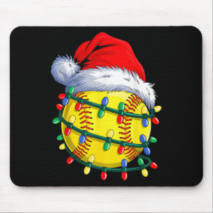 Tapis De Souris Balle de softball Santa Chapeau Noël Softball Xmas