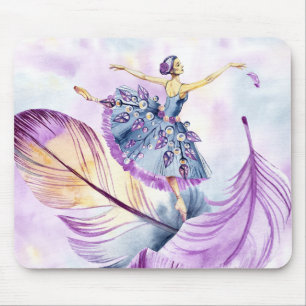 Tapis De Souris Ballerina dansante en bleu lavande avec plumes