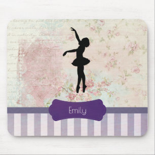 Tapis De Souris Ballerina Silhouette sur Elegant Motif Vintage