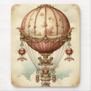 Tapis De Souris Ballon à air chaud rose steampunk vintage