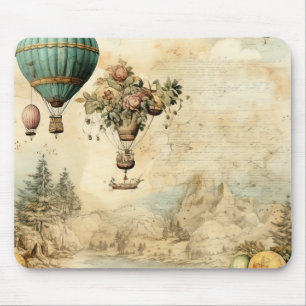 Tapis De Souris Ballon à air chaud vintage dans un paysage serein