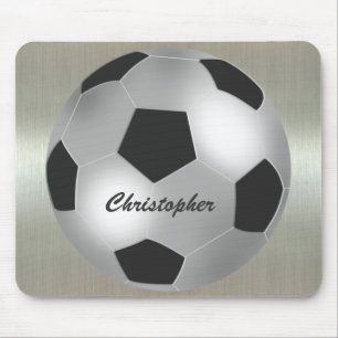 Tapis De Souris Ballon de football d'argent nommé personnalisable